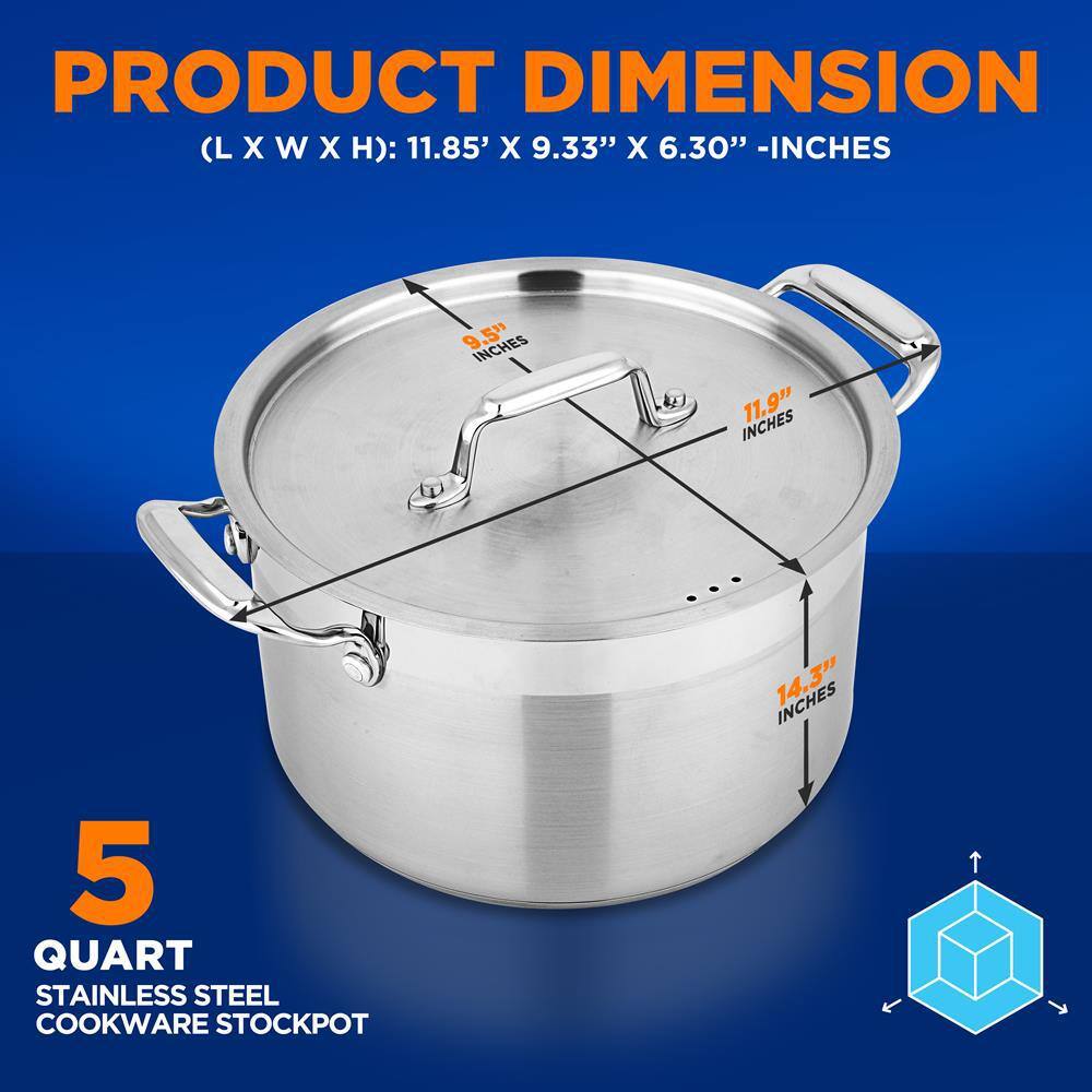 NutriChef 5-Quart Stainless Steel Stockpot with Lid