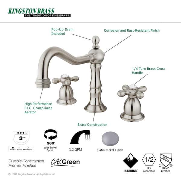 Heritage 8 in. Widespread 2-Handle Bathroom Faucet in Brushed Nickel