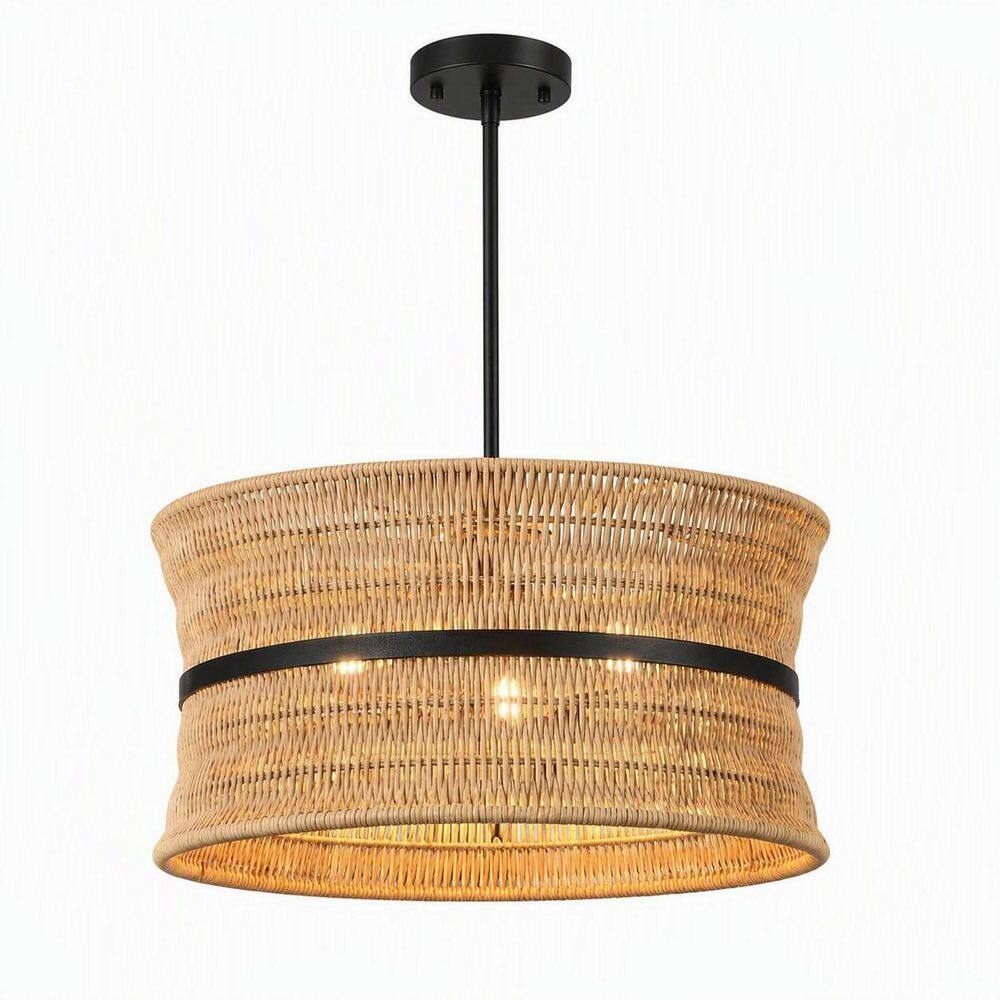 4 Light Brown Woven Rattan Boho Chandelier with Fabric Accent for Dining Room, Living Room & Kitchen Island price history on PriceWatchPro