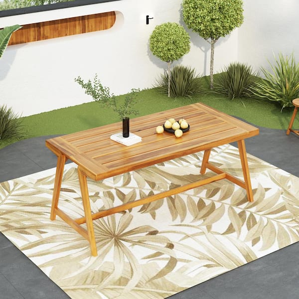 Unbranded Brown Acacia Wood Outdoor Dining Table