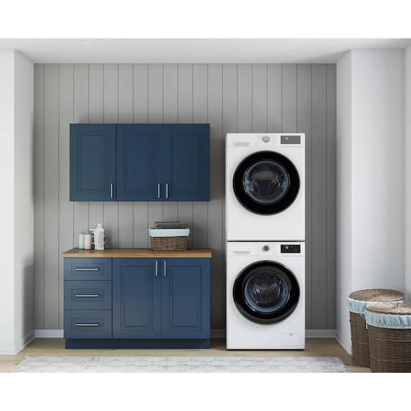 MILL'S PRIDE Greenwich Valencia Blue Plywood Shaker Stock Ready to Assemble Kitchen-Laundry Cabinet Kit 24 in. x 84 in. x 54 in.