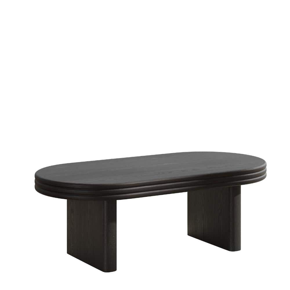 47.24 in. Black Oval Solid Wood Veneer Coffee Table with Fluted Design durable construction price history on PriceWatchPro
