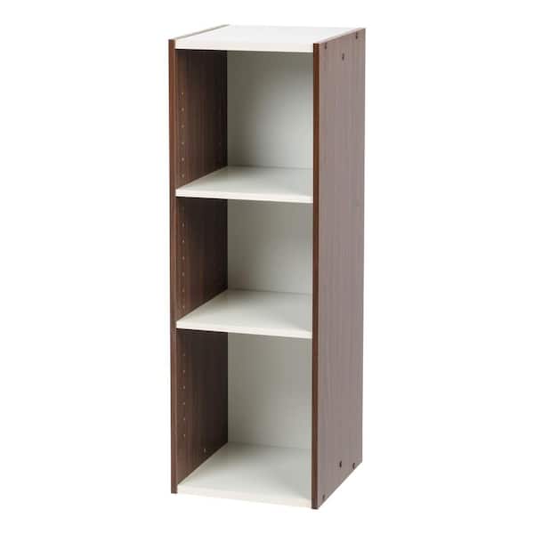 IRIS 34.65 in. Walnut Brown/White Faux Wood 3-shelf Standard Bookcase with Adjustable Shelves