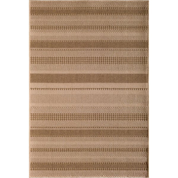 Santorini Large Stripe Earth 5 ft. x 8 ft. Indoor/Outdoor Patio Area Rug