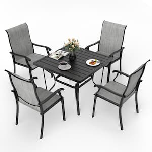 Gray 5-Piece Metal Outdoor Patio Dining Set with 4 Text Ilene Chairs and Square Table