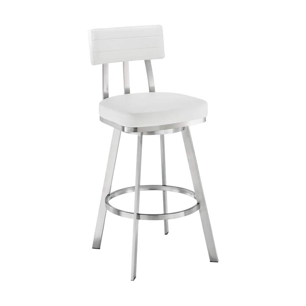 Benjamin 26 in. White High Back Metal Counter Stool with Faux Leather Seat