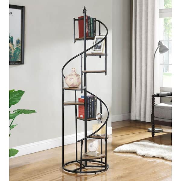 Coaster 68.75in Rustic Brown and Black 8-Shelf Staircase Bookcase