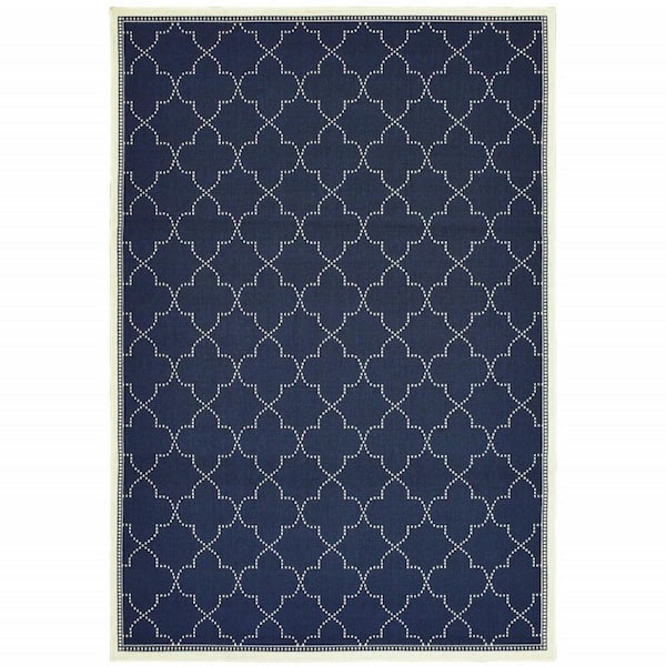 Blue, Ivory 2 ft. x 4 ft. Loomed Geometric Polypropylene Rectangle Indoor/Outdoor Area Rug
