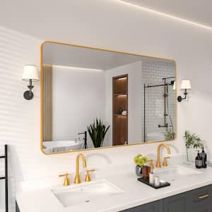 60 in. W x 36 in. H Rectangular Framed Wall Bathroom Vanity Mirror in Brass