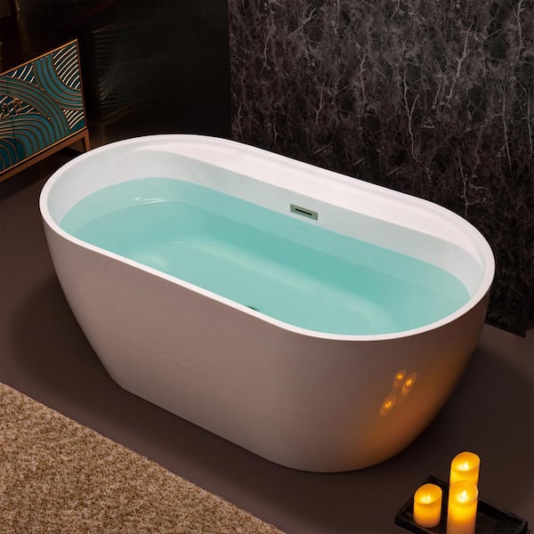 59 in. x 31.5 in. Soaking Bathtub with Center Drain in White with Brushed Nickel Trim