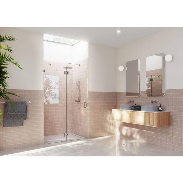 Glass Warehouse Halo 54.75 in. W x 78 in. H Glass Hinged Frameless Shower Door in Chrome with Clear Glass