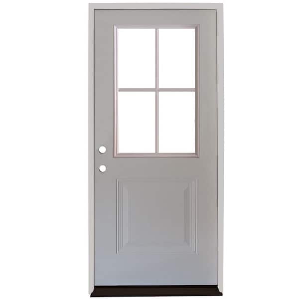 Steves & Sons 36 in. x 80 in. Element Series 4 Lite 1-Panel White Primed Steel Prehung Front Door