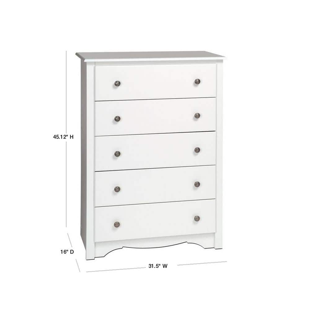 Fremont White 5-Drawer Tall Dresser in Laminated Composite Wood