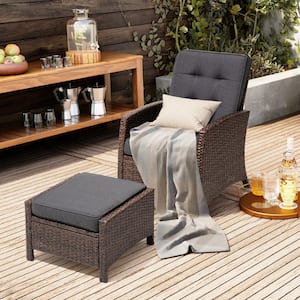 Adjustable Wicker Outdoor Lounge Chair with Gray Cushions