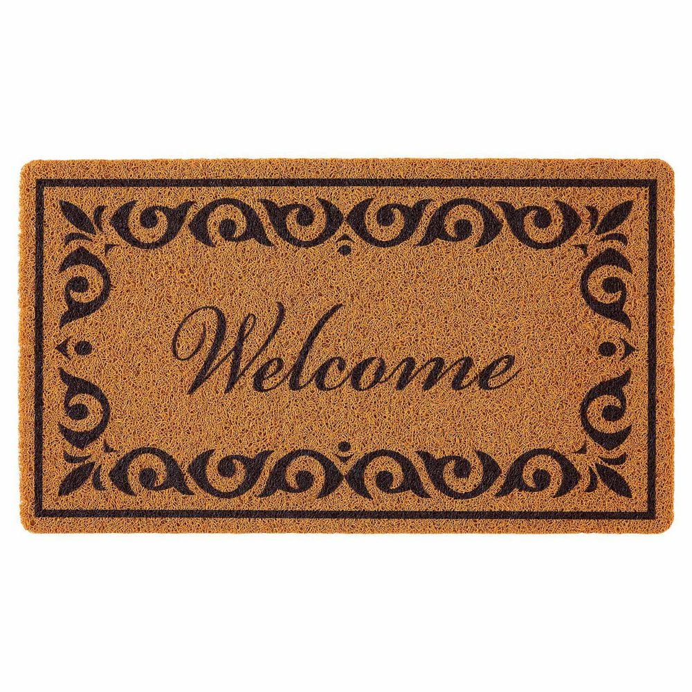 Door Mat Welcome Doormat for Outdoor Entrance, 29.5 x 17 in. All-Weather Faux Coir Entryway Mat with Non-Slip Backing