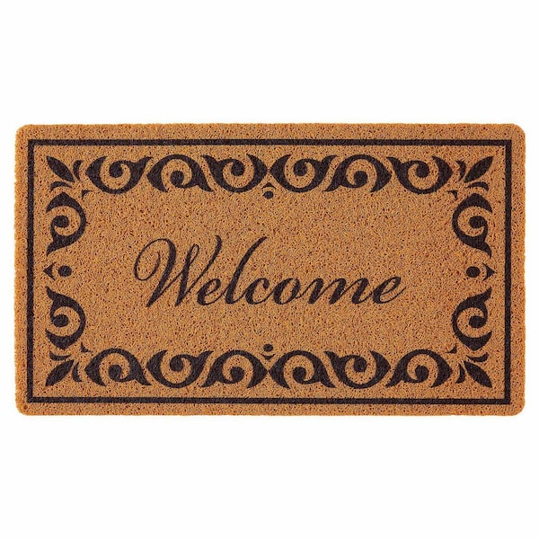 Door Mat Welcome Doormat for Outdoor Entrance, 29.5 x 17 in. All-Weather Faux Coir Entryway Mat with Non-Slip Backing