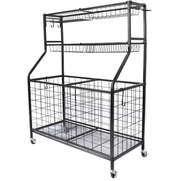 cadeninc 36.1 in. Black Sports Equipment Storage Cart With 2 Storage ...