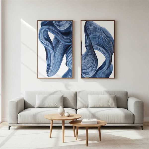 【D30212】for staying real BLUE. Set of 2 Blue Abstract Framed Art 24 in. x 16 in. LINBQ262 - The