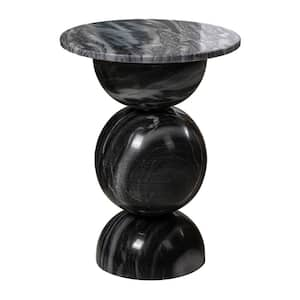 Aura 14 in. Modern Natural Marble Handmade Stacked Round Pedestal End Table, Dark Gray/Light Gray