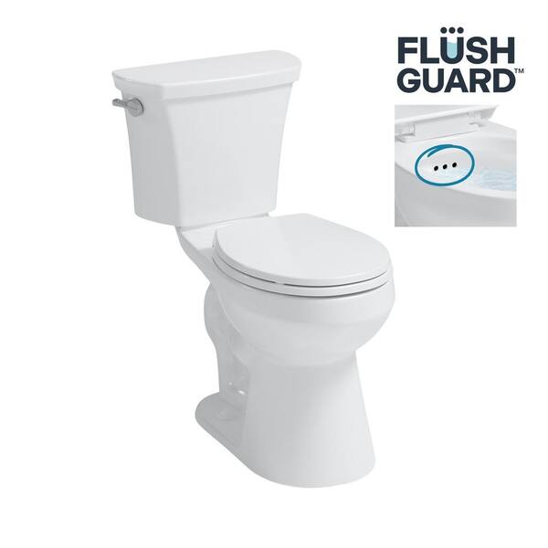 CRAFT + MAIN Deven Flush Guard 12 in. 2-Piece 1.28 GPF Single Flush Round Toilet in White with Overflow Protection, Seat Included