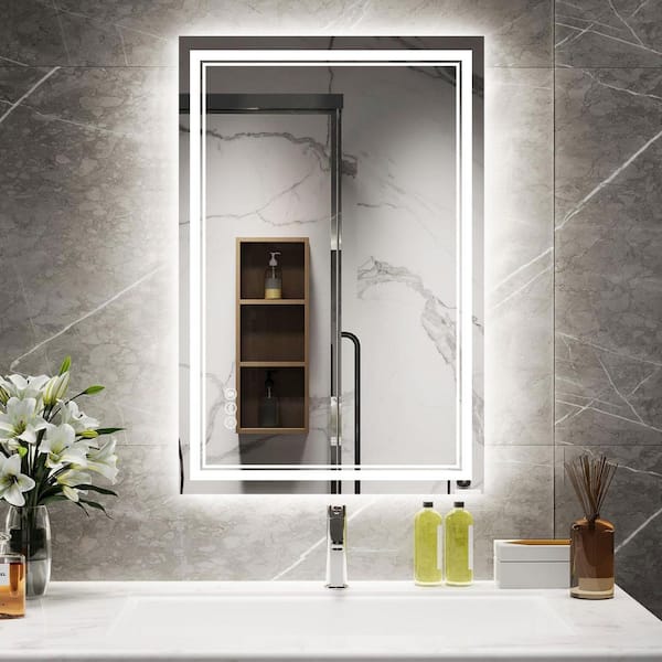 24 in. W x 36 in. H Rectangular Frameless Anti-Fog Front And Backlit LED Wall Mirror Bathroom Vanity Mirror