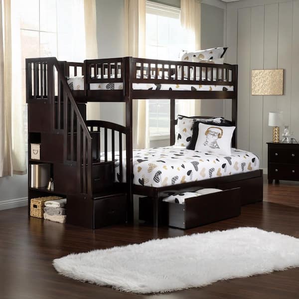 AFI Westbrook Espresso Twin Over Full Staircase Bunk with 2-Urban Bed Drawers