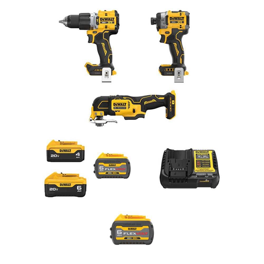 DEWALT 20V MAX Lithium-Ion Cordless Combo Kit (3-Tool) with (2)FLEXVOLT 6 Ah Batteries, 20V 6 Ah and 4 Ah Batteries and Charger (DCK316ST2M1W606)