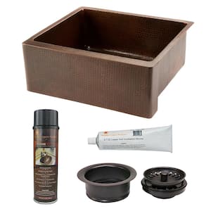 Hammered Copper 25 in. Single Basin Apron Kitchen Sink with Matching Drain and Accessories