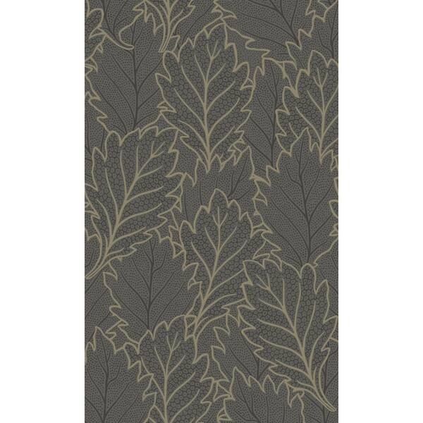 Merlin Grey and Deep Walnut Pressed Quercus Leaves Print Non Woven Non-Pasted Textured Wallpaper 57 sq. ft.