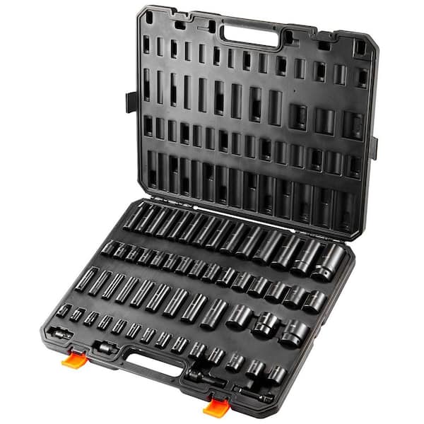 3/8 in. and 1/2 in. Drive Impact Socket Set, 59-Pieces Socket Set SAE 5/16 in. to 1-1/4 in. and Metric 6-32mm