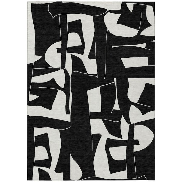 Chantille Machine Washable Indoor/Outdoor Abstract ACN2604 Black 9 ft. x 12 ft. Area Rug