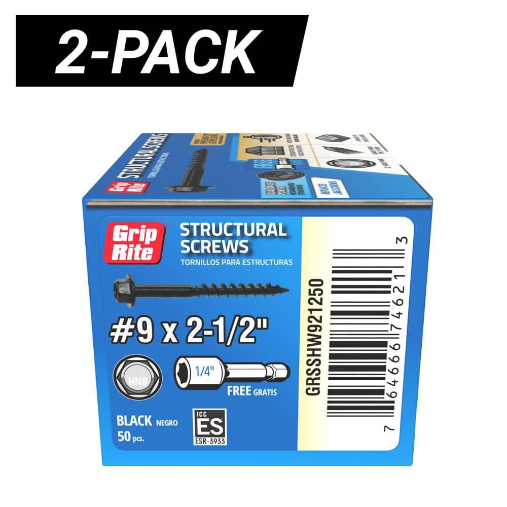 2-Pack #9 in. x 2-1/2 in. Hex Drive Hex Head Structural Screws 50 per Box/100-Piece price history on PriceWatchPro