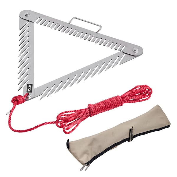 20 in. 3-Sided Aquatic Weed Rake, Portable Foldable Pond Cutter, Stainless Steel, Throwable with 360 in. Rope, for Lakes