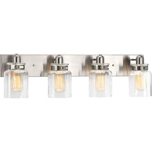 Calhoun Collection 30-1/4 in. 4-Light Brushed Nickel Clear Glass Farmhouse Urban Industrial Bathroom Vanity Light