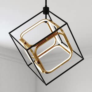 Anson 1-Light Integrated LED Geometric Matte Black and Gold Contemporary Pendant Light