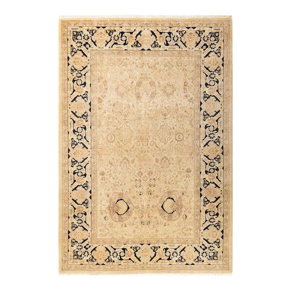 Mogul Ivory 6 ft. x 9 ft. Oriental Wool Indoor Area Rug