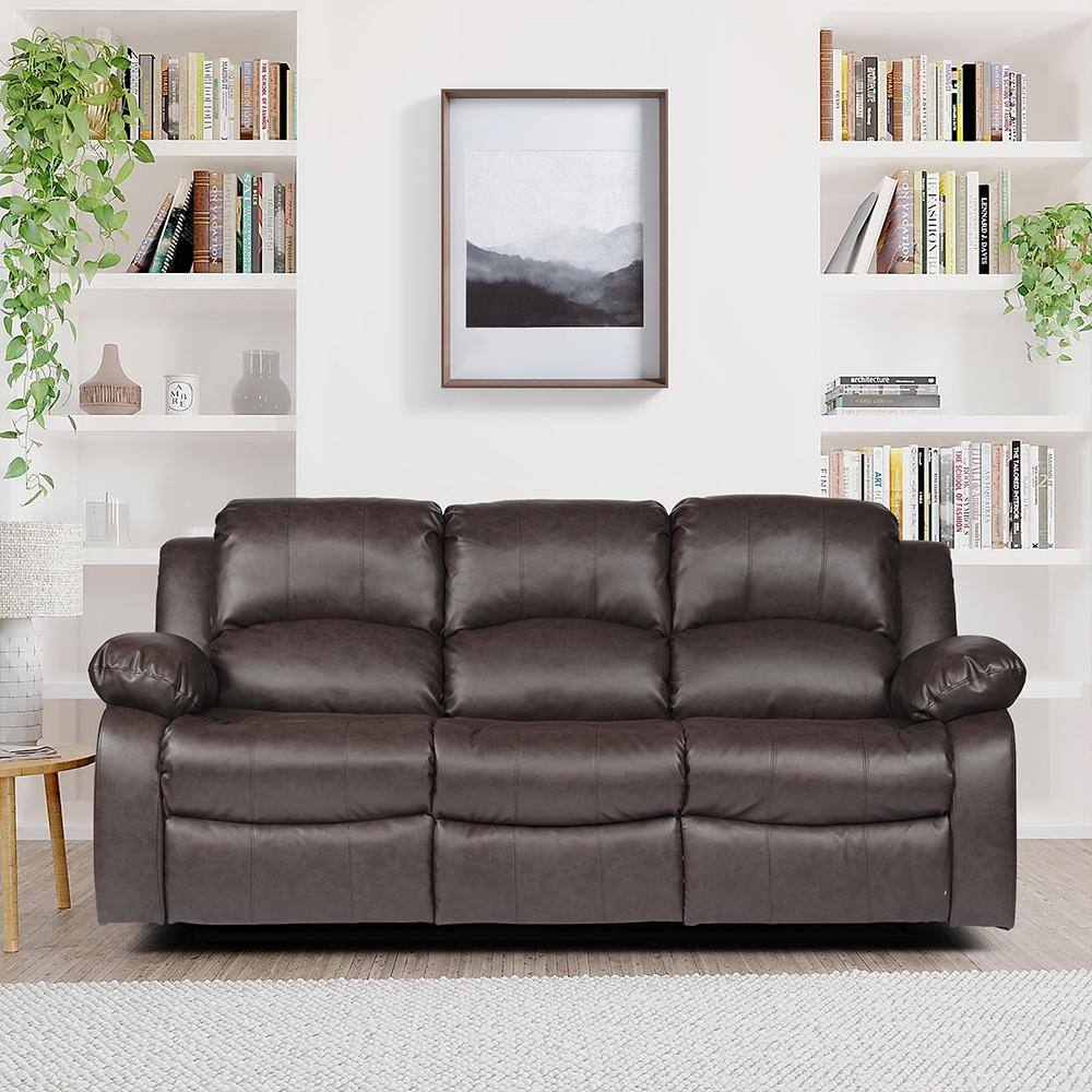 Brown Faux Leather Tufted Manual Reclining Sofa Set