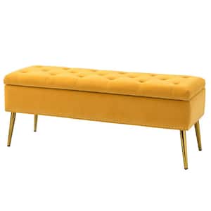 Hippolytus Classic Mustard 45.5 in. Polyester Button-Tufted Storage Bedroom Bench with Nailhead Trim