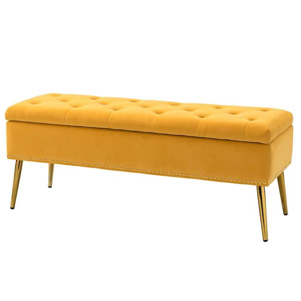 JAYDEN CREATION Hippolytus Classic Mustard 45.5 in. Polyester Button-Tufted Storage Bedroom Bench with Nailhead Trim