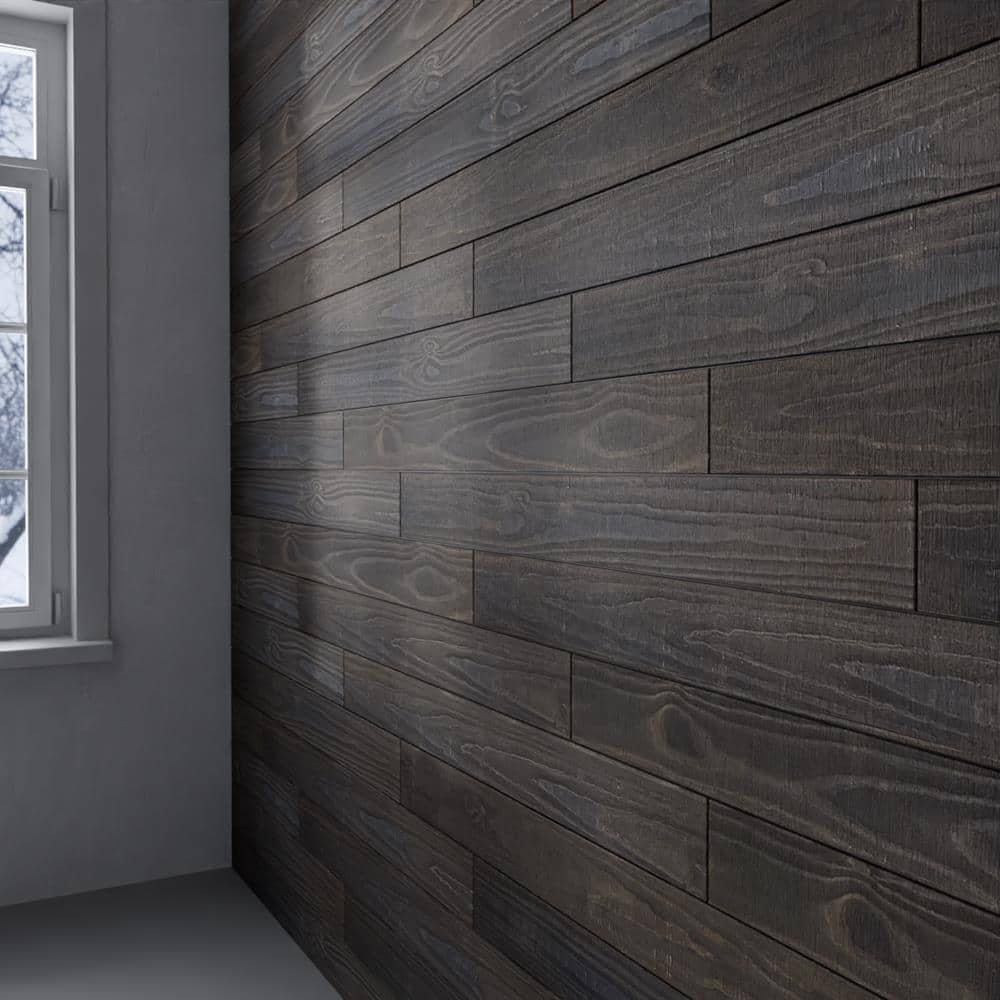 Ebony Pine 4 ft. Distressed Barn Wood Wall Planks (6-Pack)