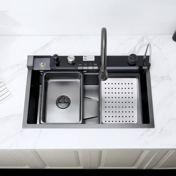 30 in. Drop-In Single Bowl 20 Gauge Gray Stainless Steel Kitchen Sink with Faucet and Workstation