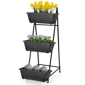Vertical Raised Garden Bed 3-Tiered Plastic Garden Planters with Drainage Holes, Gray