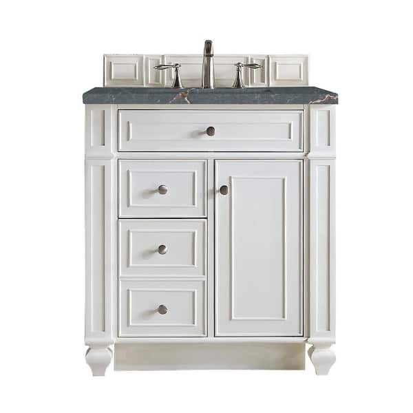 James Martin Vanities Bristol 30.0 in. W x 23.5 in. D x 34.0 in. H Single Bathroom Vanity in Bright White with Parisien Bleu Quartz Top