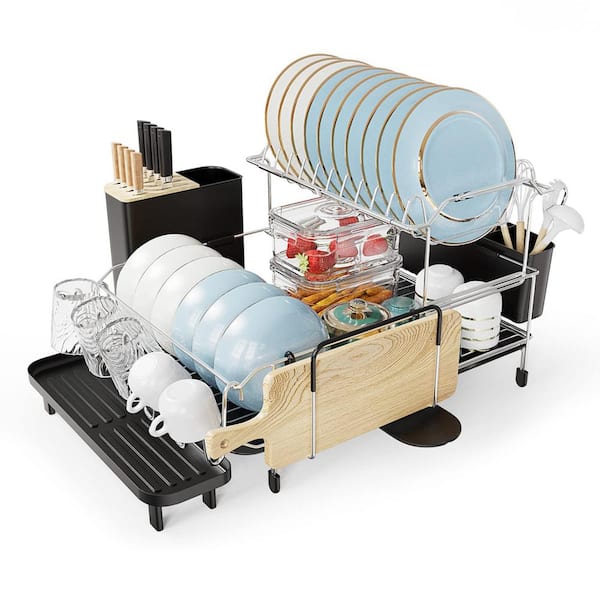 Stainless Steel Expandable Dish Rack with Drainboard and Swivel Spout -  Costway