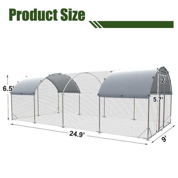 9.2 ft. W x 24.9 ft. L x 6.5 ft. H Large Metal Chicken Coop Upgrade, Triple Supported Wire Impregnated Plastic Mesh Cage