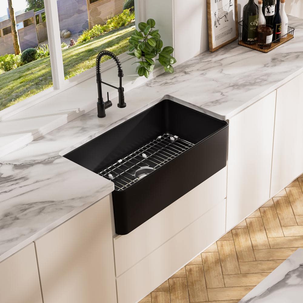 Matte Black Fireclay Farmhouse Single Bowl Kitchen Sink
