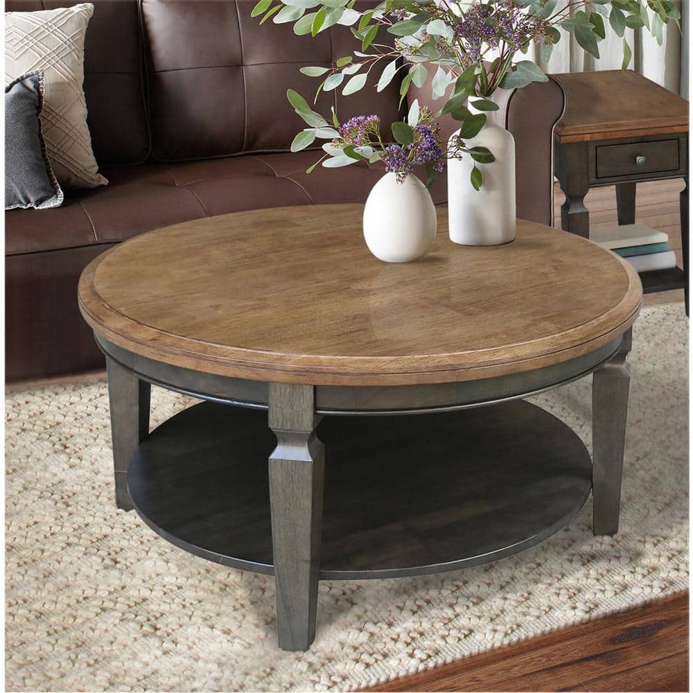 Vista Round Hickory and Washed Coal Wood Coffee Table
