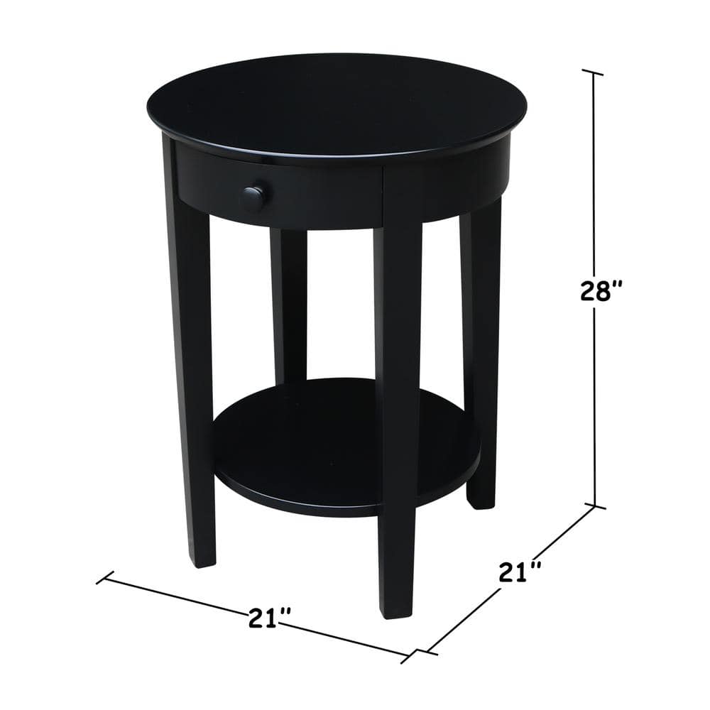 Black Round Wood Accent Table with Storage Drawer