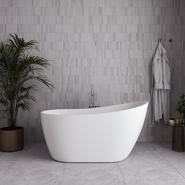 Streamline 55 in. x 28 in. Acrylic Freestanding Soaking Bathtub in Glossy White with Polished Chrome Drain