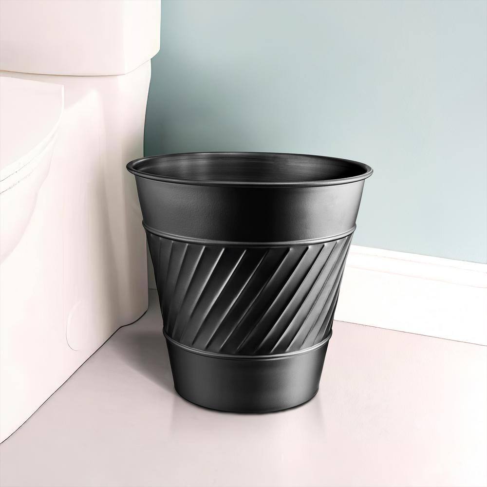 Embossed Black Metal Round Waste Basket